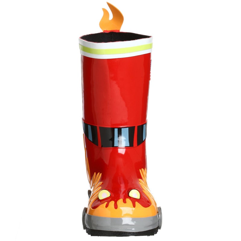 Kidorable Red Fireman Natural Rubber Rain Boots With Fun Flame Pull On Heel Tab (Toddler), 6 M US - Image 4